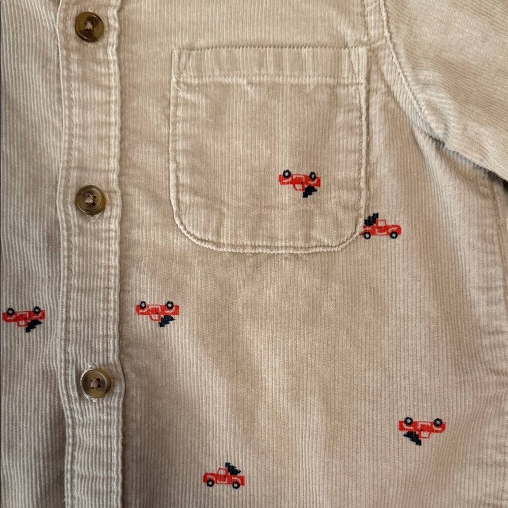 Old Navy Tan Kids Corduroy Shirt with Red Cars - Picture 5 of 5